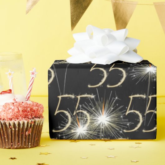 Gold Sparkler zum 55. Geburtstag Geschenkpapier (Geburtstagsparty)