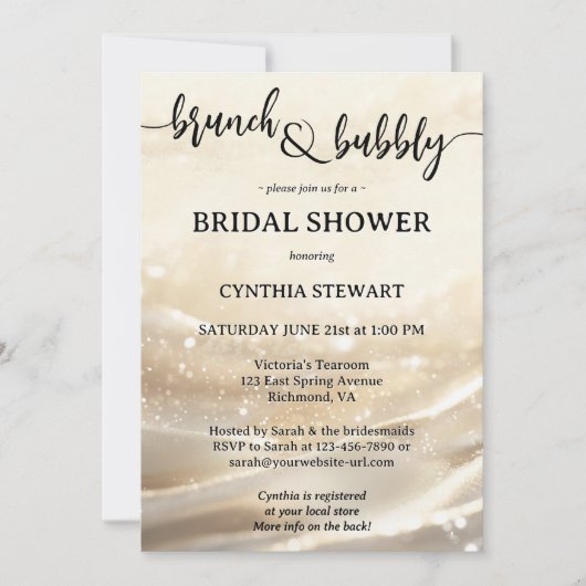 Gold Sparkling Bruch und Bubbly Brautparty Einladung (Vorderseite)