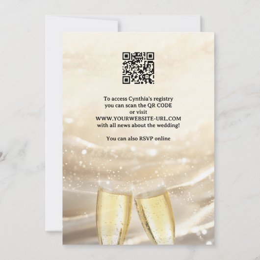 Gold Sparkling Bruch und Bubbly Brautparty Einladung (Rückseite)