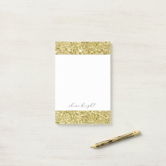 Gold Sparkling Glitzer Post-it Klebezettel (Auf Schreibtisch)