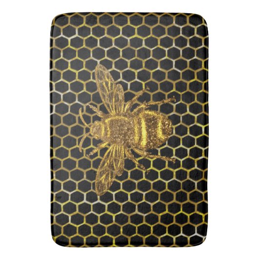 Gold Sparkling Königin Bee Gold Hexagon Biene Badematte (Vorderseite Vertikal)