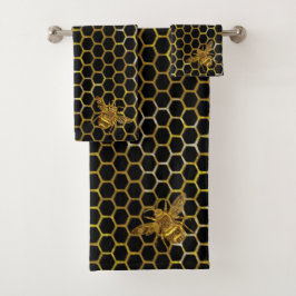 Gold Sparkling Königin Bee Gold Hexagon Biene Badhandtuch Set