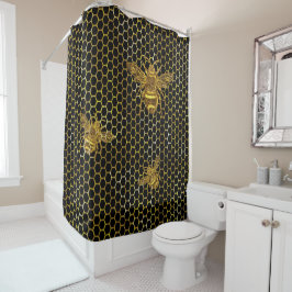 Gold Sparkling Königin Bee Gold Hexagon Biene Duschvorhang
