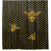 Gold Sparkling Königin Bee Gold Hexagon Biene Duschvorhang (Vorderseite)