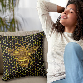 Gold Sparkling Königin Bee Gold Hexagon Biene Kissen