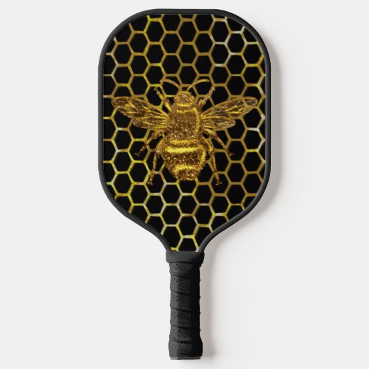 Gold Sparkling Königin Bee Gold Hexagon Biene Pickleball Schläger (Vorderseite)