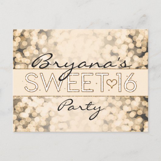 Gold Sparkling Lights SWEET 16 Glam Postkarte (Vorderseite)