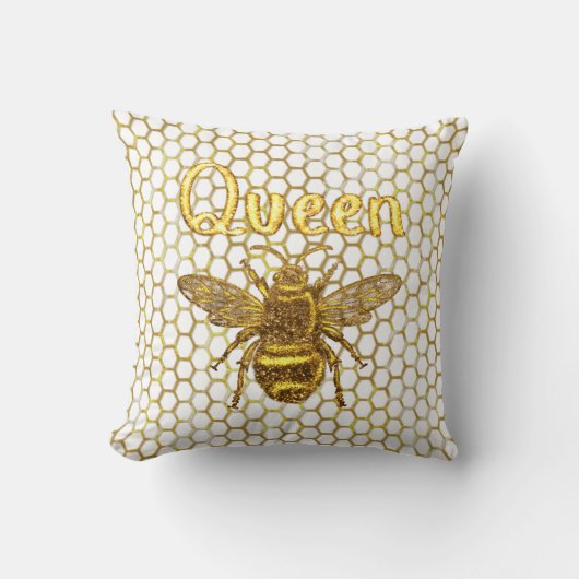 Gold Sparkling Queen Bee Gold Hexagon Beehive Thro Kissen (Vorderseite)