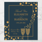 Gold Sparkling Wine Bubbles, Blue & Gold Wedding Weinetikett (Einzelnes Label)