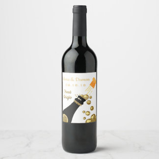 Gold Sparkling Wine Bubbles Hochzeit Weinetikett