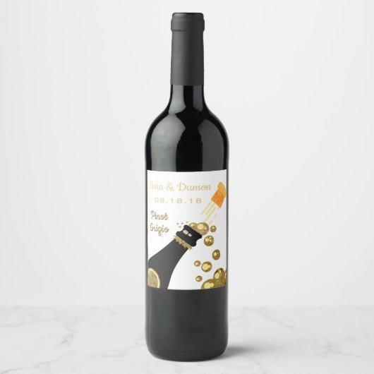 Gold Sparkling Wine Bubbles Hochzeit Weinetikett (Vorderseite)