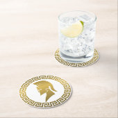 Gold Spartan Helmet mit griechischer Schlüsselgren Runder Pappuntersetzer (Vor Ort)