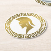 Gold Spartan Helmet mit griechischer Schlüsselgren Runder Pappuntersetzer (Angewinkelt)