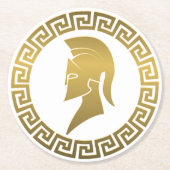 Gold Spartan Helmet mit griechischer Schlüsselgren Runder Pappuntersetzer (Vorderseite)