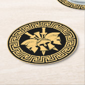 Gold Spartan Warriors Helmet Griechisches Muster Runder Pappuntersetzer (Angewinkelt)