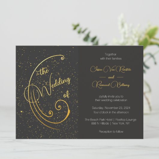 Gold Speckle Wedding Einladung (Stehend Vorderseite)