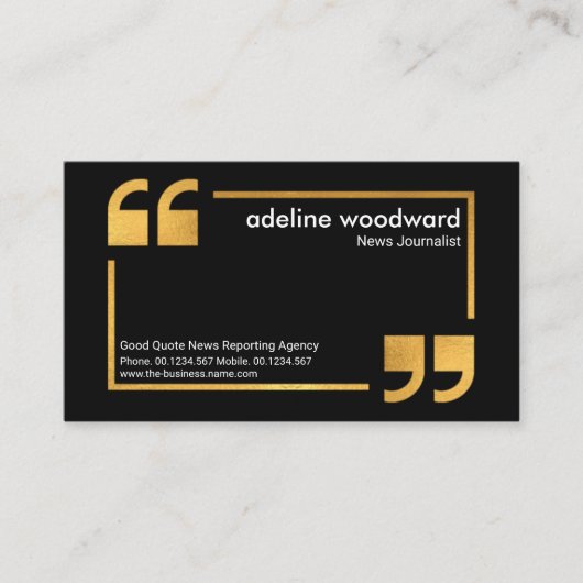 Gold Speech Box Quote Mark Reporter Journalist Visitenkarte (Vorderseite)