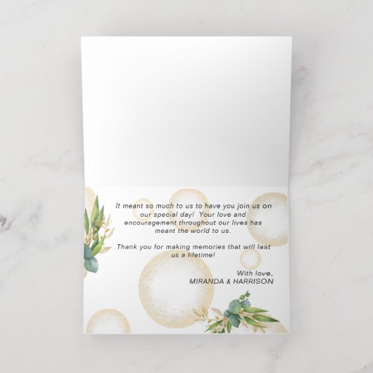 Gold Spheres und Botanische Hochzeit Dankeschön Ka (Innen Mitte)