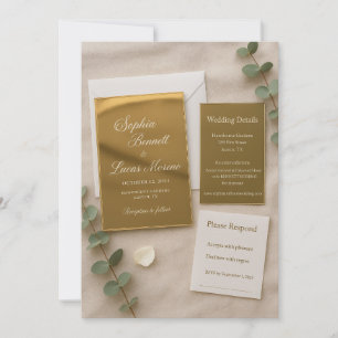 Gold Spiegel Acryl Hochzeitseinladung Set Elega Einladung