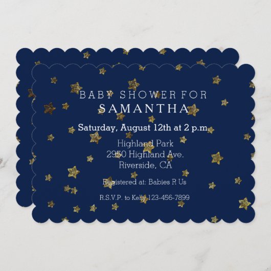 Gold spielt Himmels-Babyparty die Hauptrolle Einladung (Vorne/Hinten)