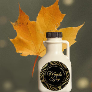 Gold Spirale Border Maple Sirup Label auf schwarz Runder Aufkleber