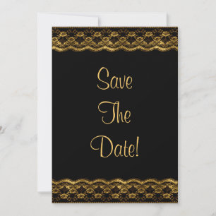 Gold-Spitze auf Black Wedding Save the Date Einladung