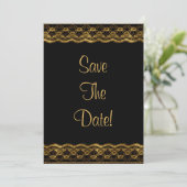 Gold-Spitze auf Black Wedding Save the Date Einladung (Stehend Vorderseite)