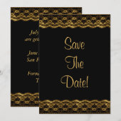 Gold-Spitze auf Black Wedding Save the Date Einladung (Vorne/Hinten)