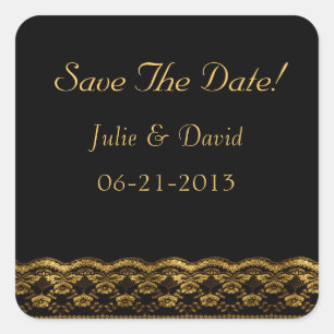 Gold-Spitze auf Black Wedding Save the Date Quadratischer Aufkleber