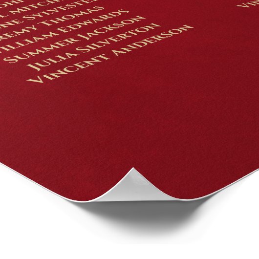 Gold Spitze auf Red 10 Table Wedding Seating Chart Poster (Ecke)