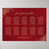 Gold Spitze auf Red 10 Table Wedding Seating Chart Poster (Vorne)