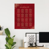 Gold Spitze auf Red 16 Table Wedding Seating Chart Poster (Heimbüro)