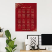 Gold Spitze auf Red 16 Table Wedding Seating Chart Poster (Heimbüro)