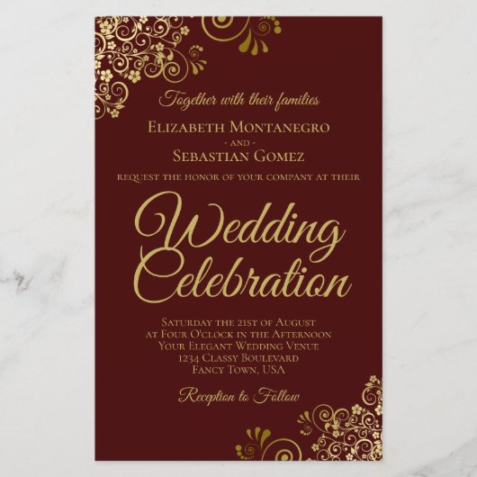 Gold Spitzen auf braunem HAUSHALT Hochzeit Einladu (Vorderseite)