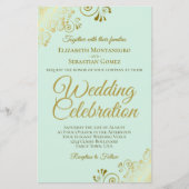 Gold Spitzen auf Mint BUDGET Hochzeit Einladung gr (Vorderseite)