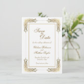 Gold-Spitzen-Border-Hochzeit Sichern Sie das Datum Save The Date (Stehend Vorderseite)