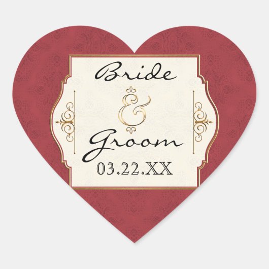 Gold & Spitzen Klassisches Formal Hochzeitsfeiern Herz-Aufkleber (Vorderseite)