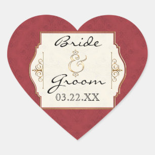 Gold & Spitzen Klassisches Formal Hochzeitsfeiern Herz-Aufkleber