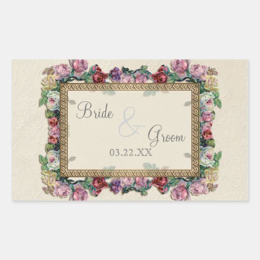 Gold & Spitzen Klassisches Formal Hochzeitsfeiern Rechteckiger Aufkleber (Vorderseite)