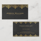 Gold Spitzen Vintages Black Leather Visitenkarte (Vorne/Hinten)