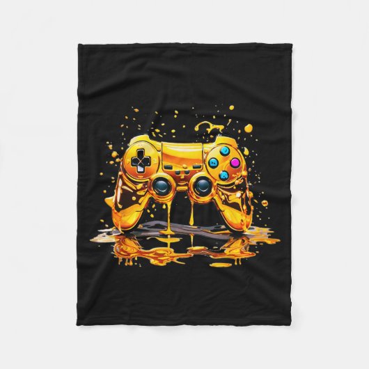 Gold Splash Video Game Controller Golden Gamer Gam Fleecedecke (Vorderseite)