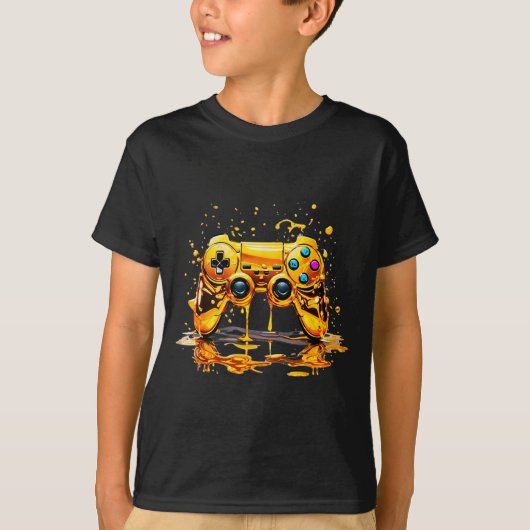 Gold Splash Video Game Controller Golden Gamer Gam T-Shirt (Vorderseite)