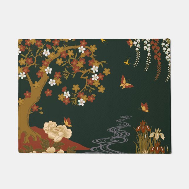 Gold Spring Floral Cherry Blossom River Night Fußmatte (Vorderseite)