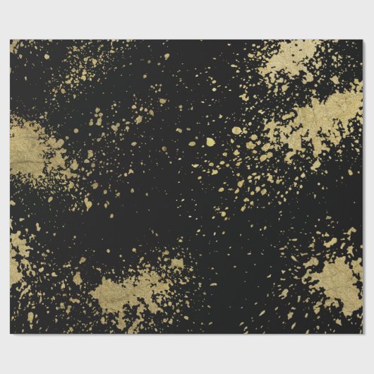 Gold-Spritzer auf Schwarz Geschenkpapier (Flach)