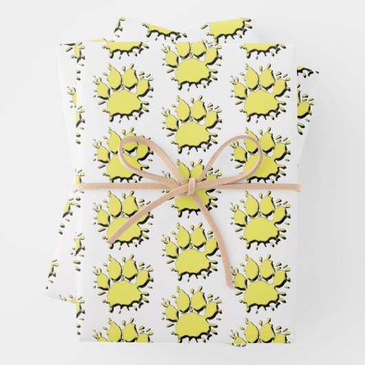 Gold Spritzer Dog Paw Zeichnend Muster Geschenkpapier Set (Beispiel)