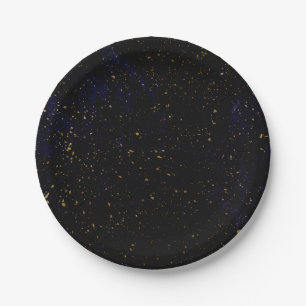 Gold Spritzer Moderne Chic Purpur Blau Kosmische P Pappteller