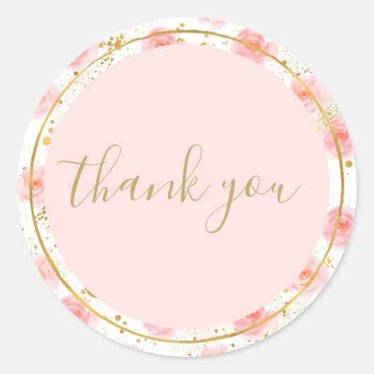 Gold Spritzer Pink Roses Wasserfarbe Vielen Dank Runder Aufkleber (Vorderseite)
