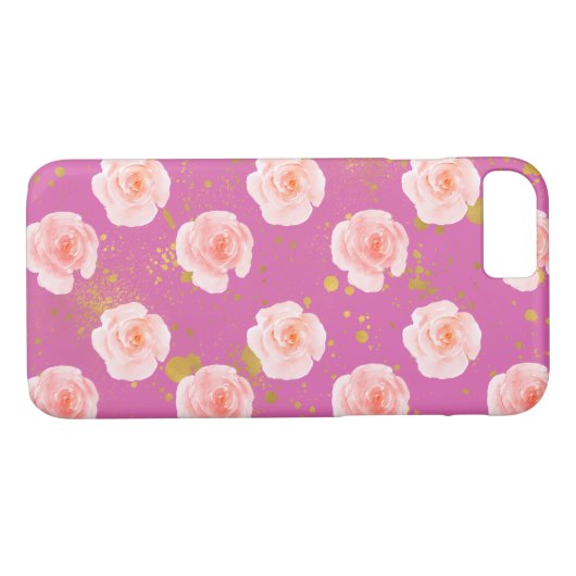Gold Spritzer Rosa Rosen Aquarell Case-Mate iPhone Hülle (Rückseite (Horizontal))