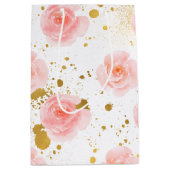 Gold Spritzer Rosa Rosen Aquarell Mittlere Geschenktüte (Vorderseite)