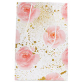 Gold Spritzer Rosa Rosen Aquarell Mittlere Geschenktüte (Rückseite)